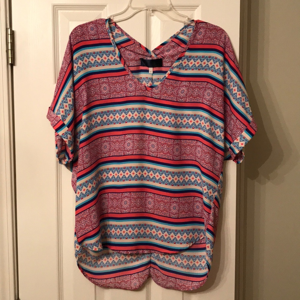 SOLD- Blue Rain Patterned top